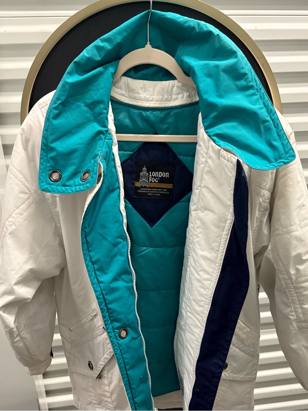 Vintage London Fog White Teal Colorblock Thinsulate Jacket Men’s M